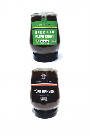 Coffee Store  Brezilya Filtre Kahve +Türk Kahvesi  Cam kavanoz 250+250 gr (500 gr)