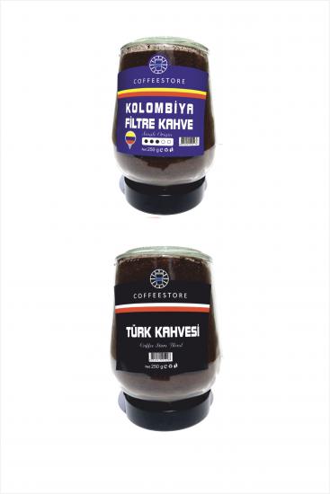 Coffee Store  Kolombiya Filtre Kahve + Türk Kahvesi  Cam kavanoz 250+250 gr (500 gr)